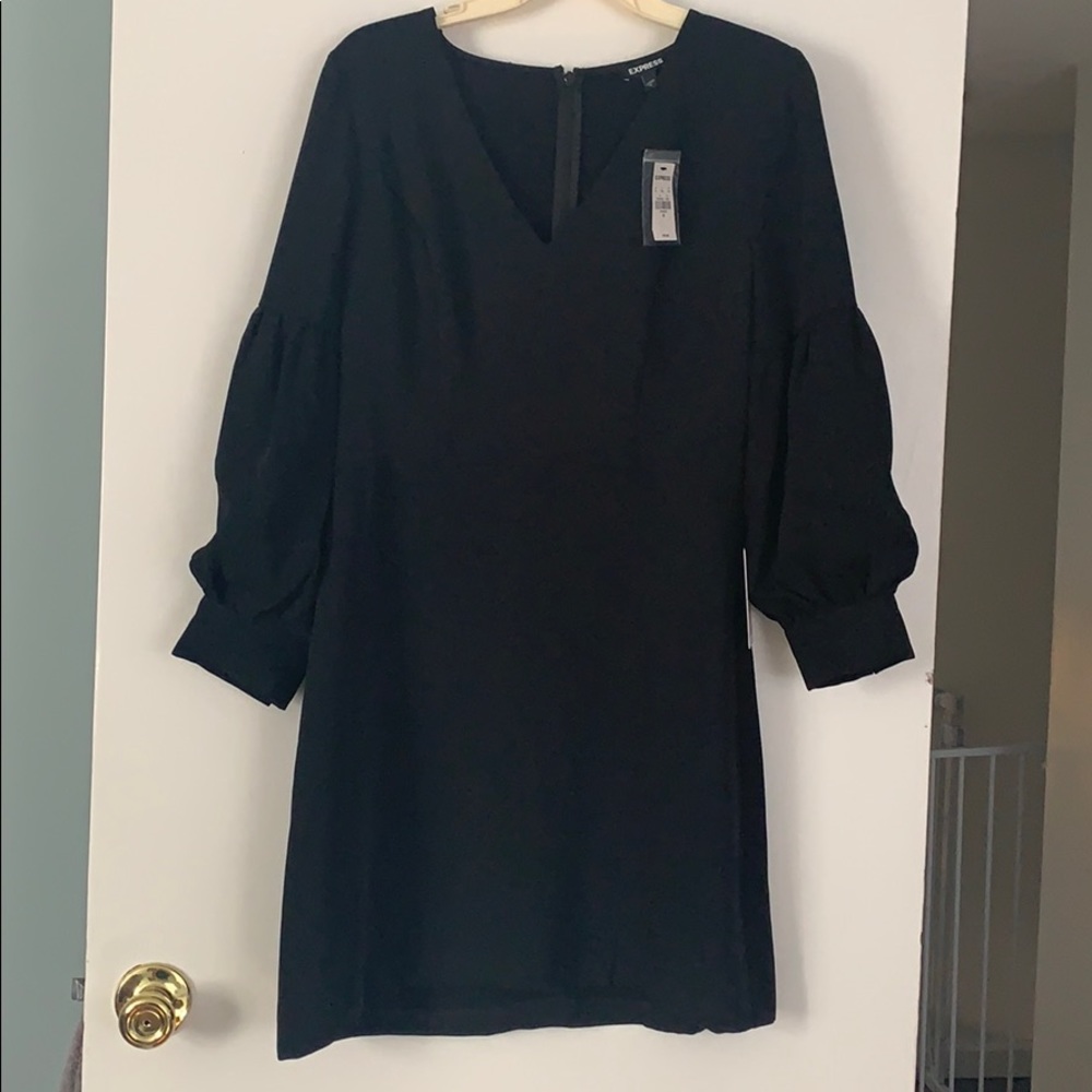 Little black dress with bell capped sleeves